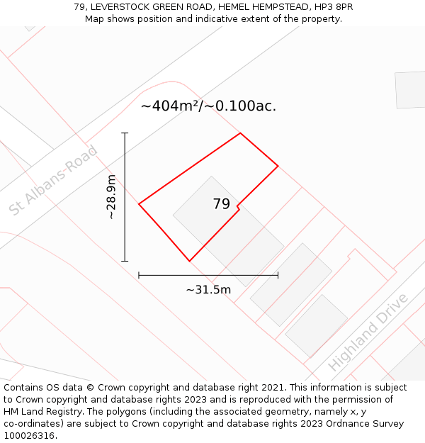 79, LEVERSTOCK GREEN ROAD, HEMEL HEMPSTEAD, HP3 8PR: Plot and title map