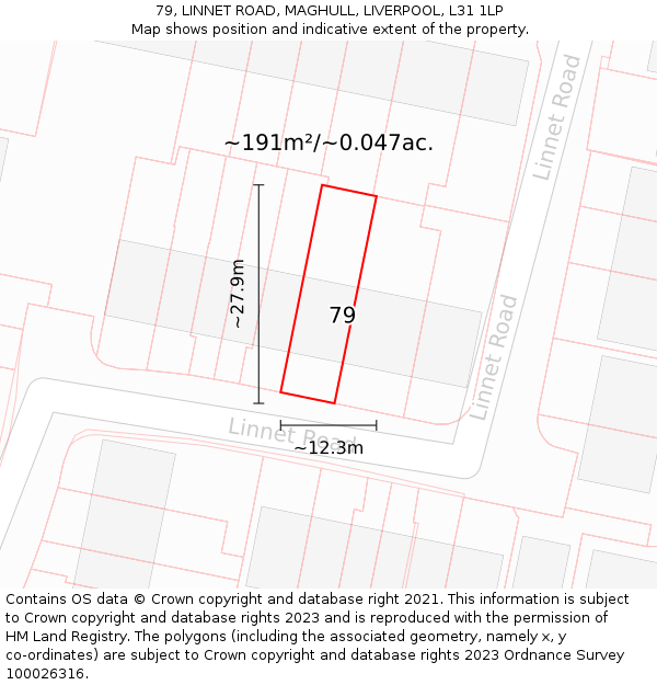 79, LINNET ROAD, MAGHULL, LIVERPOOL, L31 1LP: Plot and title map