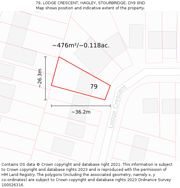 79, LODGE CRESCENT, HAGLEY, STOURBRIDGE, DY9 0ND: Plot and title map
