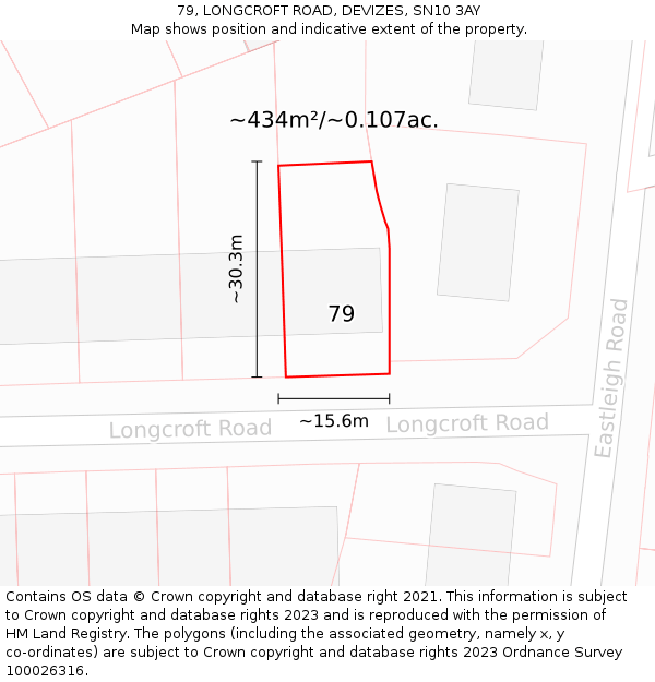 79, LONGCROFT ROAD, DEVIZES, SN10 3AY: Plot and title map