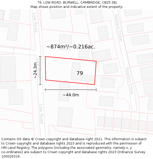 79, LOW ROAD, BURWELL, CAMBRIDGE, CB25 0EJ: Plot and title map