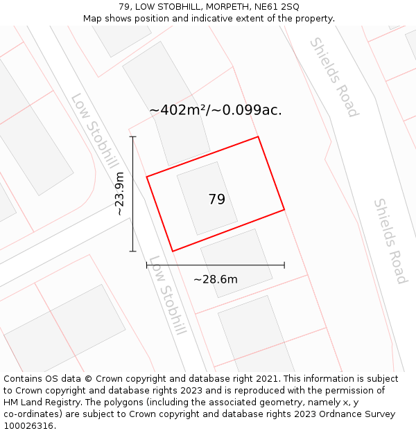 79, LOW STOBHILL, MORPETH, NE61 2SQ: Plot and title map