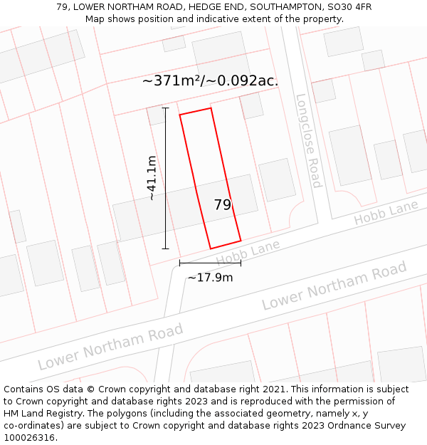 79, LOWER NORTHAM ROAD, HEDGE END, SOUTHAMPTON, SO30 4FR: Plot and title map