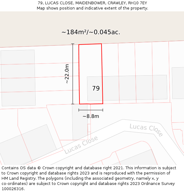 79, LUCAS CLOSE, MAIDENBOWER, CRAWLEY, RH10 7EY: Plot and title map