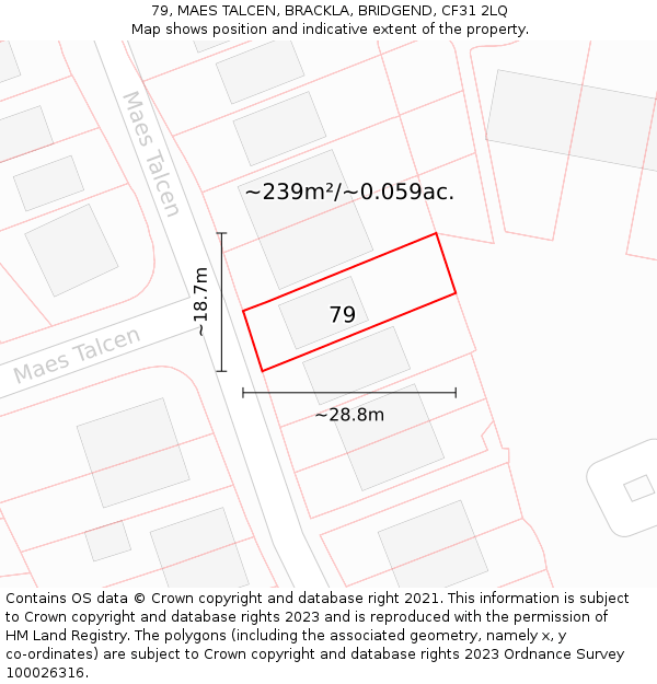 79, MAES TALCEN, BRACKLA, BRIDGEND, CF31 2LQ: Plot and title map