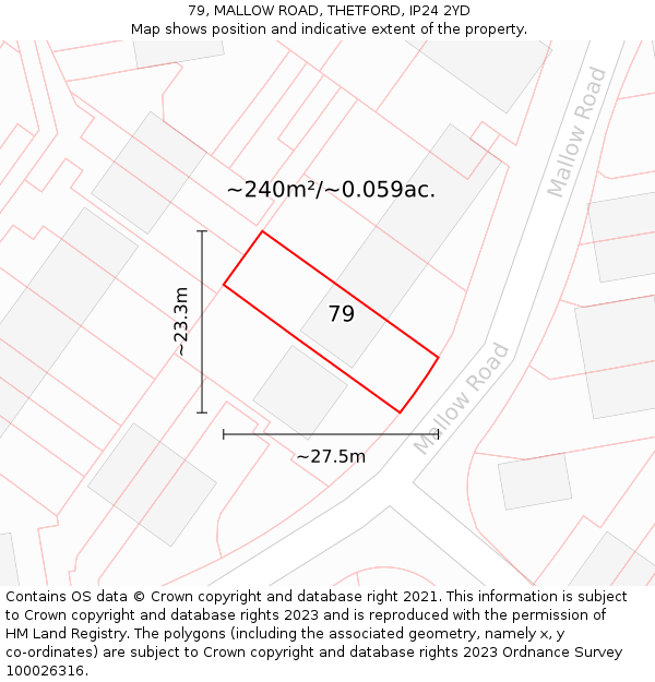 79, MALLOW ROAD, THETFORD, IP24 2YD: Plot and title map