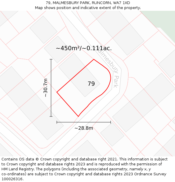 79, MALMESBURY PARK, RUNCORN, WA7 1XD: Plot and title map