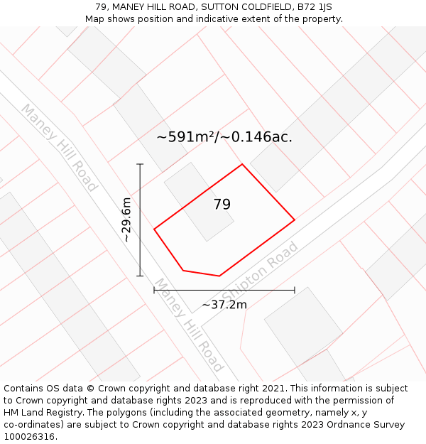 79, MANEY HILL ROAD, SUTTON COLDFIELD, B72 1JS: Plot and title map