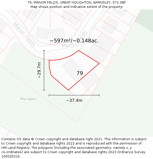 79, MANOR FIELDS, GREAT HOUGHTON, BARNSLEY, S72 0BF: Plot and title map