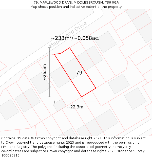 79, MAPLEWOOD DRIVE, MIDDLESBROUGH, TS6 0GA: Plot and title map