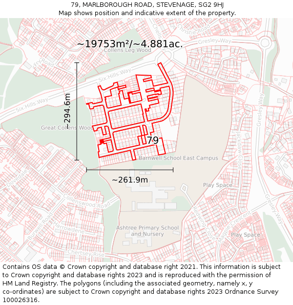 79, MARLBOROUGH ROAD, STEVENAGE, SG2 9HJ: Plot and title map
