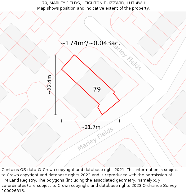79, MARLEY FIELDS, LEIGHTON BUZZARD, LU7 4WH: Plot and title map