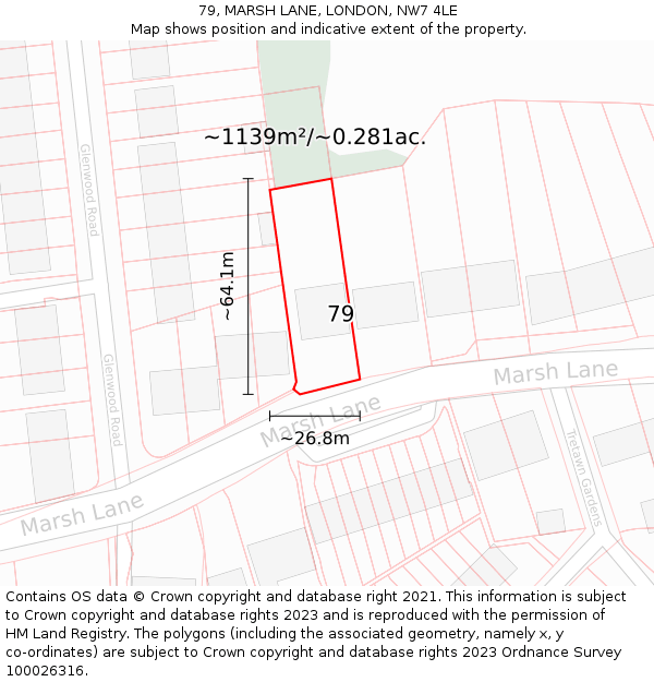 79, MARSH LANE, LONDON, NW7 4LE: Plot and title map