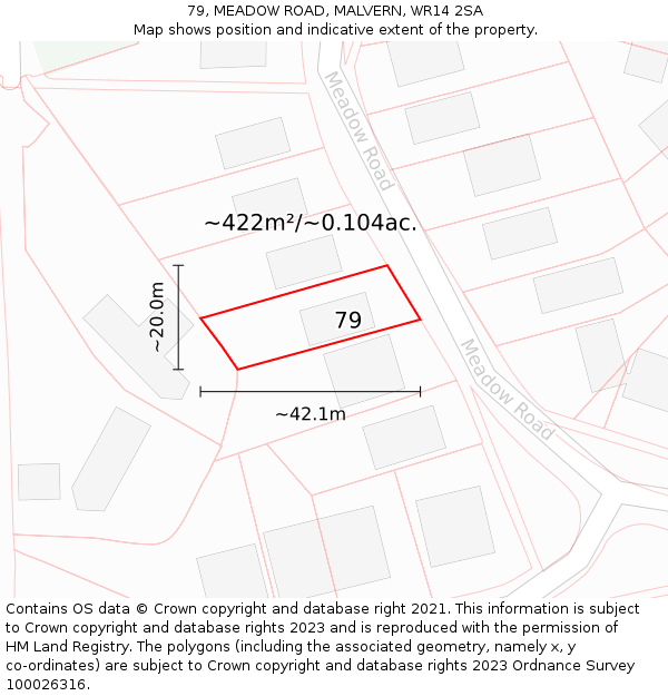 79, MEADOW ROAD, MALVERN, WR14 2SA: Plot and title map