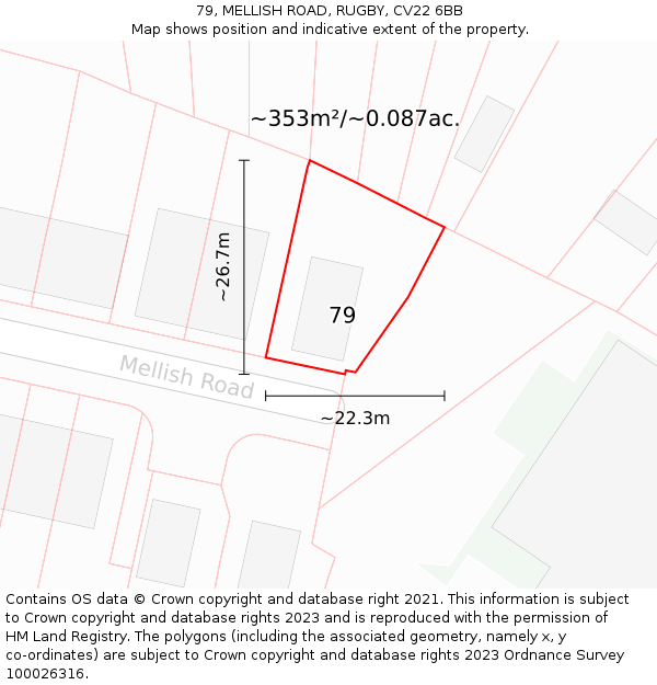 79, MELLISH ROAD, RUGBY, CV22 6BB: Plot and title map