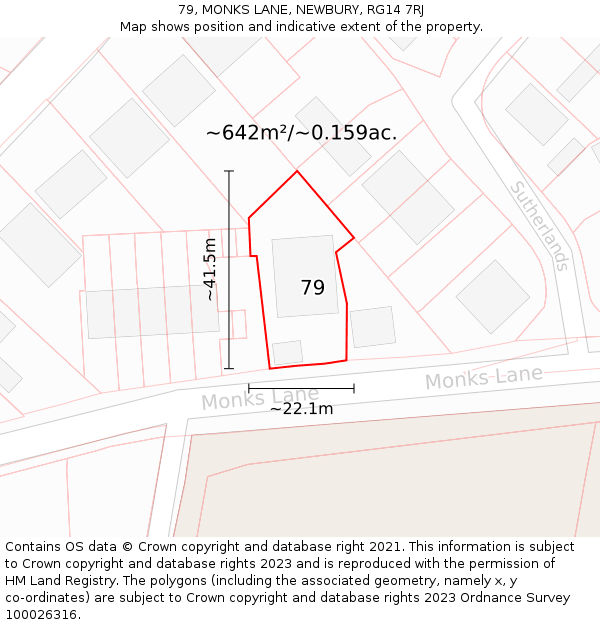 79, MONKS LANE, NEWBURY, RG14 7RJ: Plot and title map