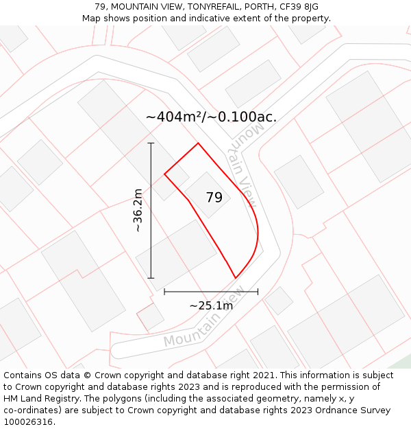 79, MOUNTAIN VIEW, TONYREFAIL, PORTH, CF39 8JG: Plot and title map
