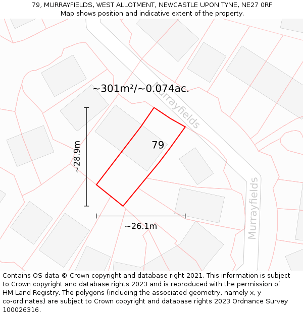 79, MURRAYFIELDS, WEST ALLOTMENT, NEWCASTLE UPON TYNE, NE27 0RF: Plot and title map