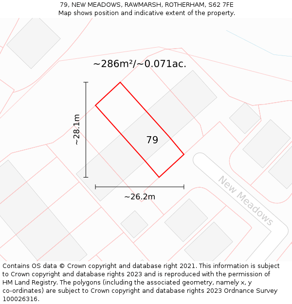 79, NEW MEADOWS, RAWMARSH, ROTHERHAM, S62 7FE: Plot and title map