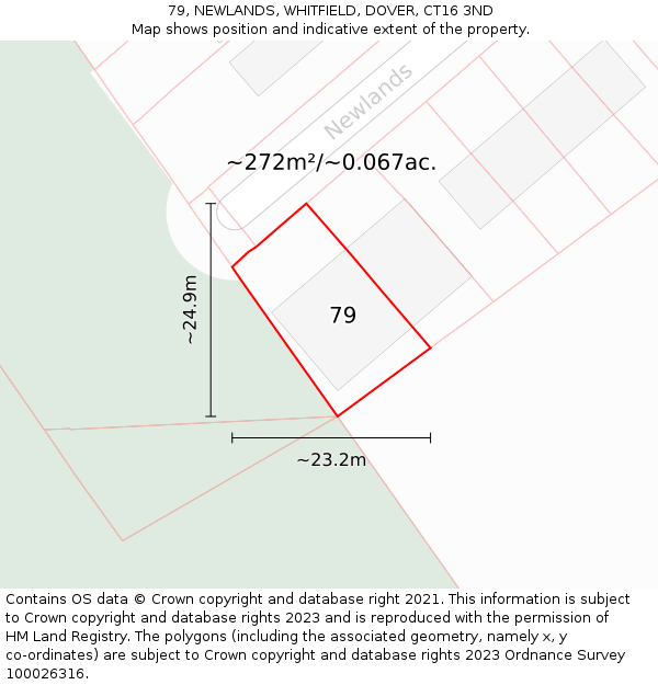 79, NEWLANDS, WHITFIELD, DOVER, CT16 3ND: Plot and title map