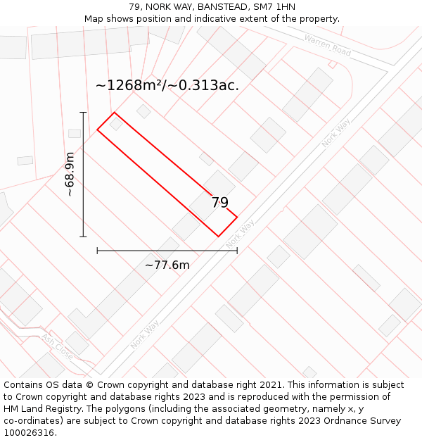 79, NORK WAY, BANSTEAD, SM7 1HN: Plot and title map