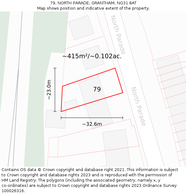 79, NORTH PARADE, GRANTHAM, NG31 8AT: Plot and title map