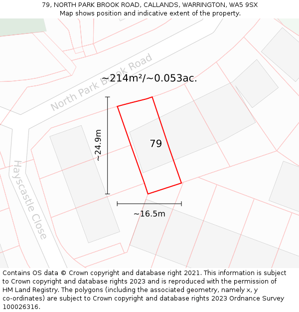 79, NORTH PARK BROOK ROAD, CALLANDS, WARRINGTON, WA5 9SX: Plot and title map