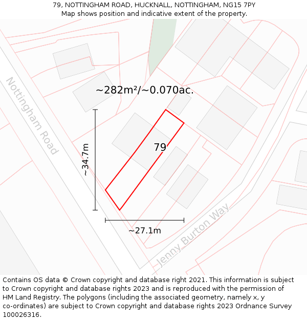 79, NOTTINGHAM ROAD, HUCKNALL, NOTTINGHAM, NG15 7PY: Plot and title map