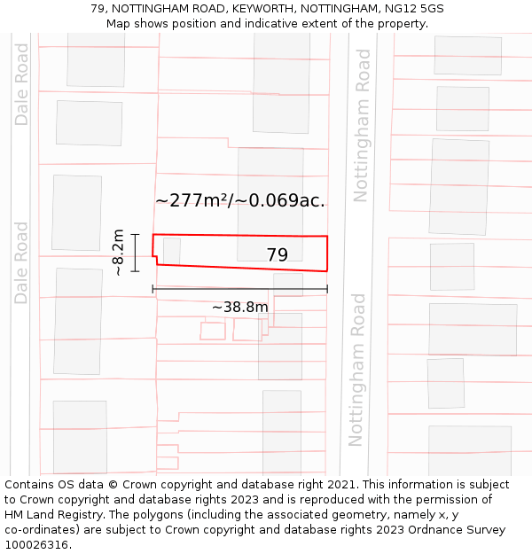 79, NOTTINGHAM ROAD, KEYWORTH, NOTTINGHAM, NG12 5GS: Plot and title map