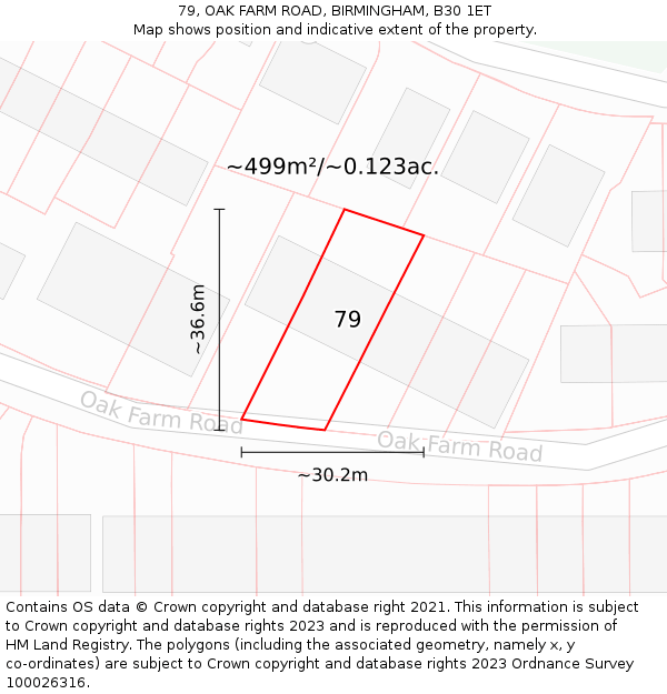 79, OAK FARM ROAD, BIRMINGHAM, B30 1ET: Plot and title map