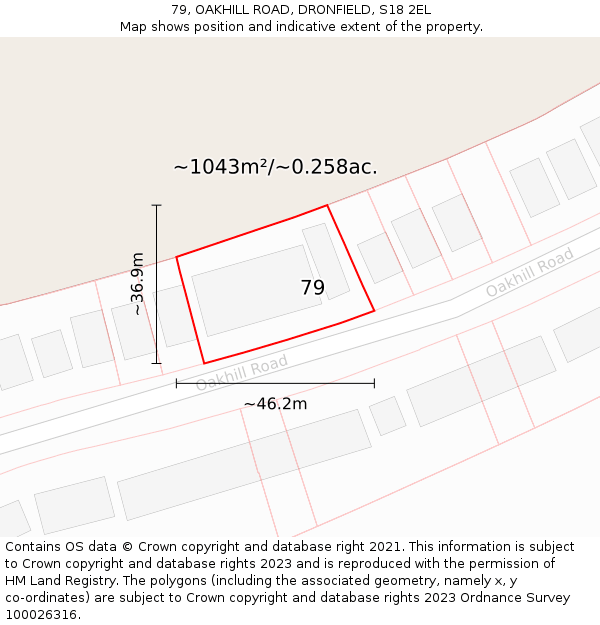 79, OAKHILL ROAD, DRONFIELD, S18 2EL: Plot and title map