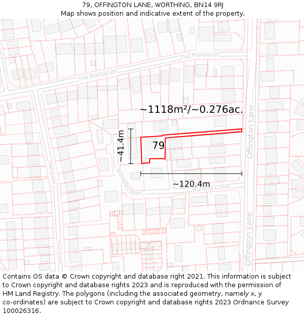 79, OFFINGTON LANE, WORTHING, BN14 9RJ: Plot and title map