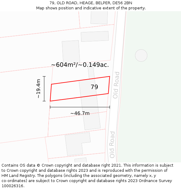 79, OLD ROAD, HEAGE, BELPER, DE56 2BN: Plot and title map