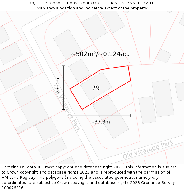 79, OLD VICARAGE PARK, NARBOROUGH, KING'S LYNN, PE32 1TF: Plot and title map