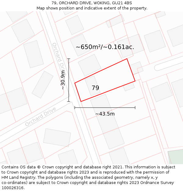 79, ORCHARD DRIVE, WOKING, GU21 4BS: Plot and title map