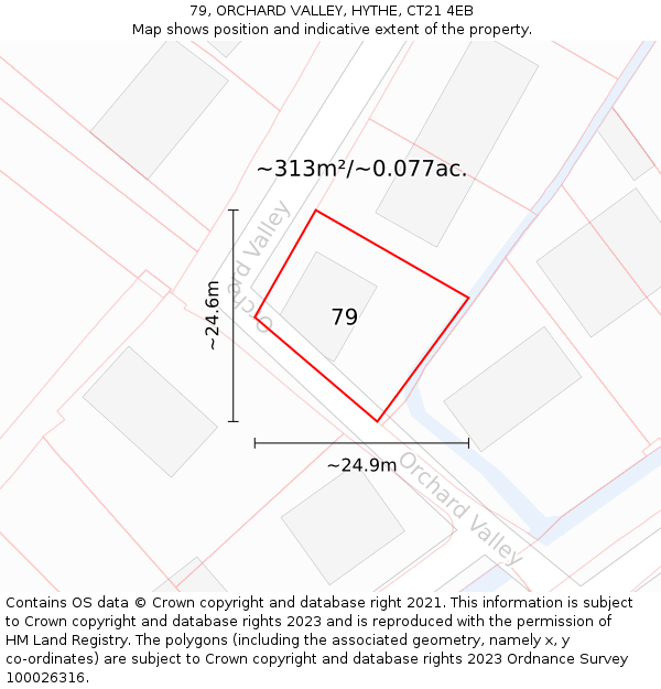 79, ORCHARD VALLEY, HYTHE, CT21 4EB: Plot and title map