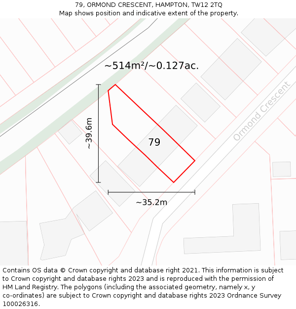 79, ORMOND CRESCENT, HAMPTON, TW12 2TQ: Plot and title map