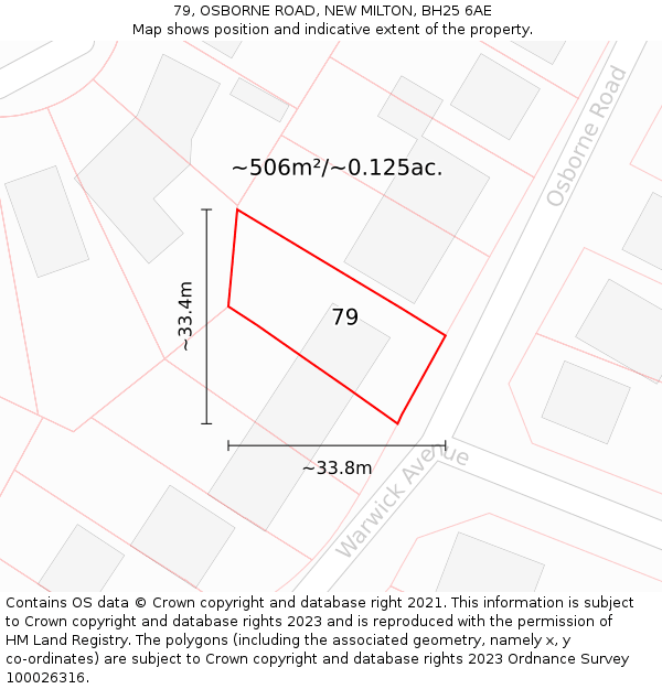 79, OSBORNE ROAD, NEW MILTON, BH25 6AE: Plot and title map