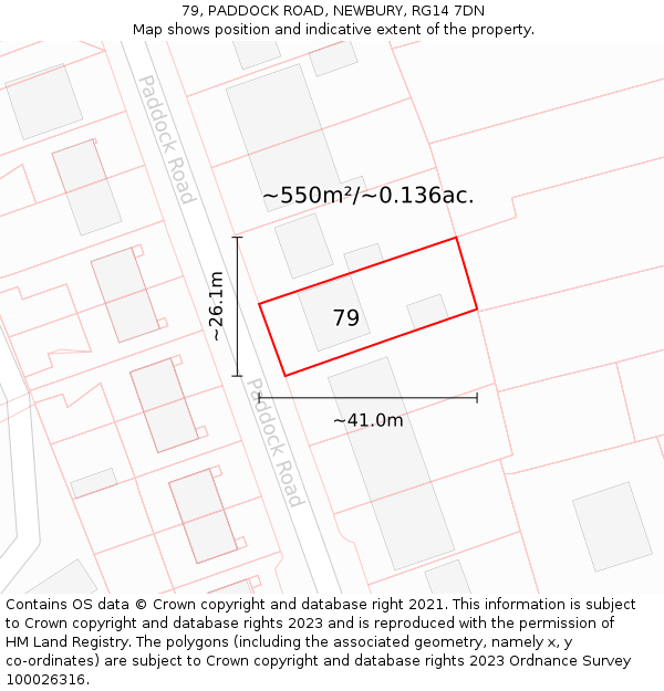 79, PADDOCK ROAD, NEWBURY, RG14 7DN: Plot and title map