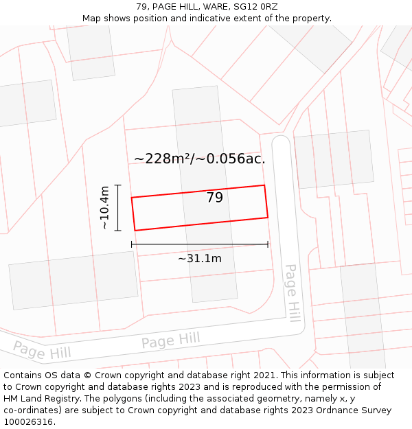 79, PAGE HILL, WARE, SG12 0RZ: Plot and title map
