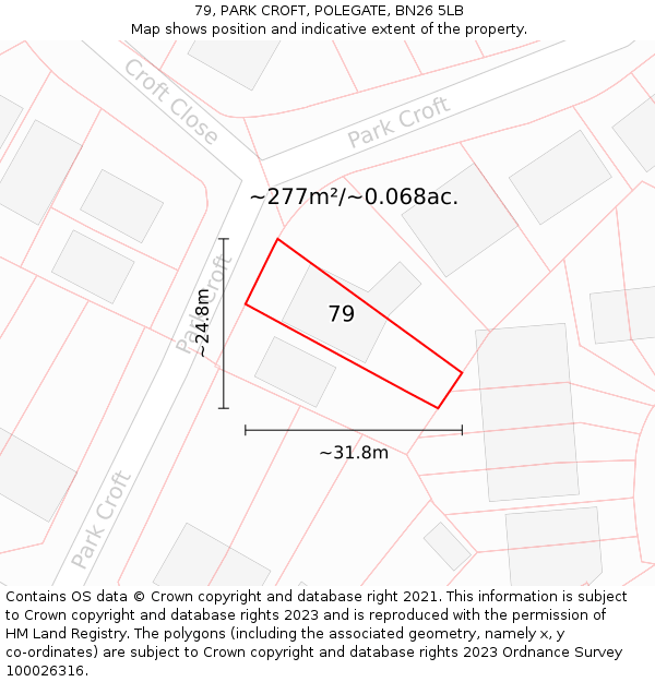 79, PARK CROFT, POLEGATE, BN26 5LB: Plot and title map