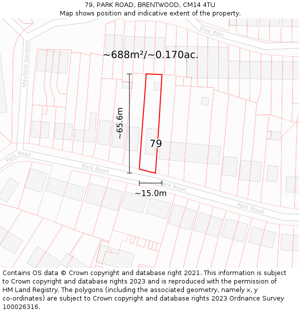 79, PARK ROAD, BRENTWOOD, CM14 4TU: Plot and title map