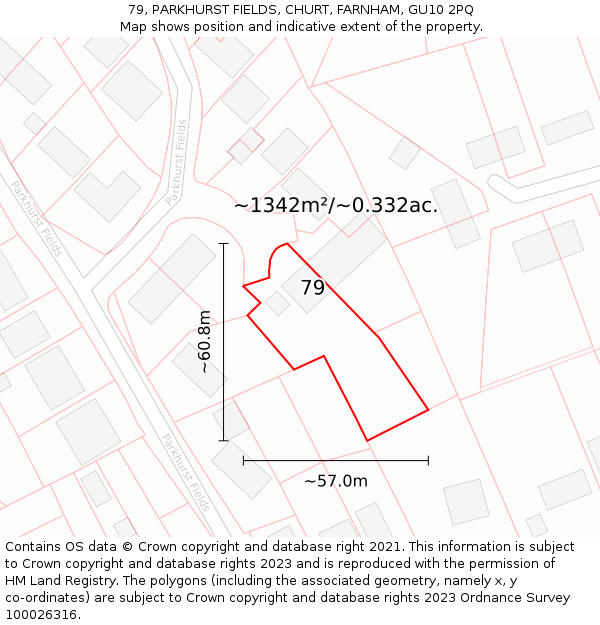 79, PARKHURST FIELDS, CHURT, FARNHAM, GU10 2PQ: Plot and title map
