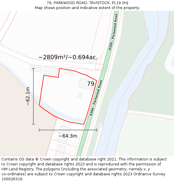 79, PARKWOOD ROAD, TAVISTOCK, PL19 0HJ: Plot and title map