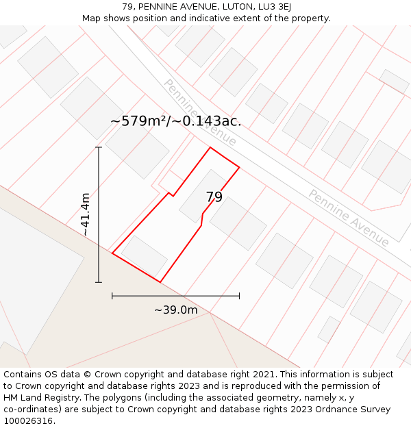 79, PENNINE AVENUE, LUTON, LU3 3EJ: Plot and title map