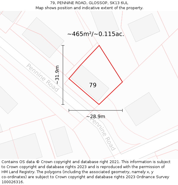 79, PENNINE ROAD, GLOSSOP, SK13 6UL: Plot and title map
