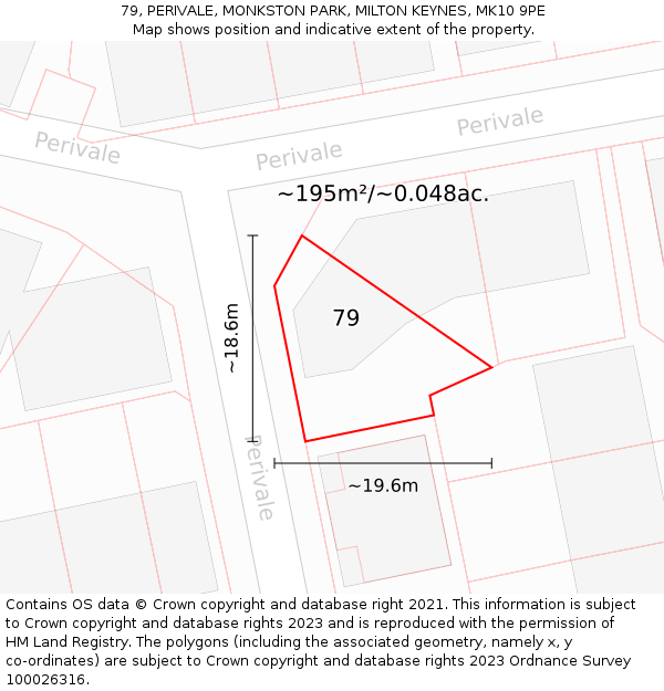 79, PERIVALE, MONKSTON PARK, MILTON KEYNES, MK10 9PE: Plot and title map