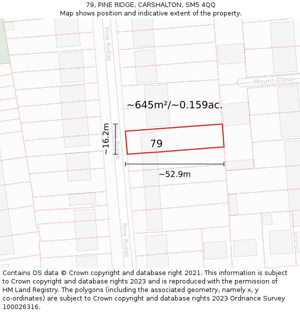 79, PINE RIDGE, CARSHALTON, SM5 4QQ: Plot and title map