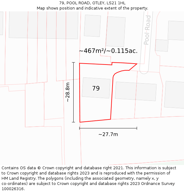 79, POOL ROAD, OTLEY, LS21 1HL: Plot and title map