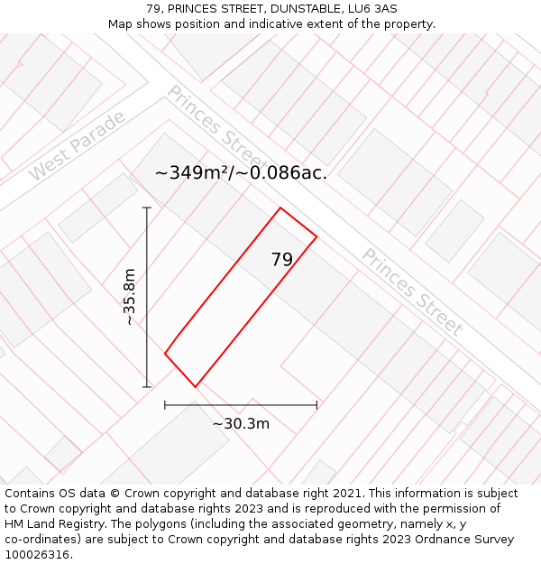 79, PRINCES STREET, DUNSTABLE, LU6 3AS: Plot and title map
